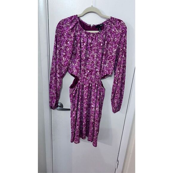 AQUA PINK FLORAL LONG SLEEVE DRESS SIDE CUT OUT WOMENS SIZE S - Picture 1 of 12
